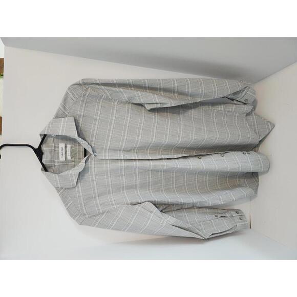 Calvin Klein Slim Fit Stretch Shirt - Gray Plaid - Picture 1 of 5